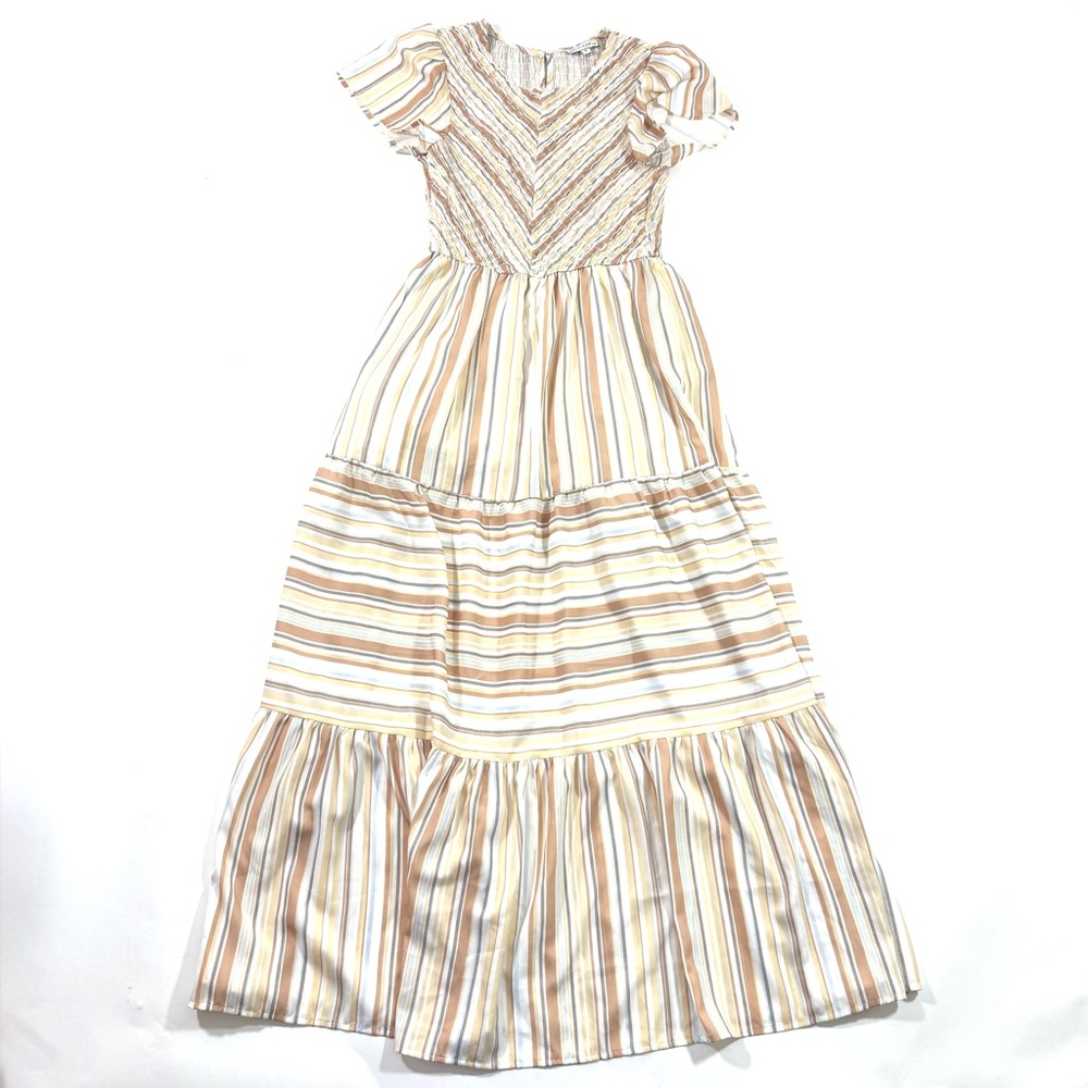 Baltic Born Willow Smocked Maxi Dress Tan Yellow Stripe - Picture 2 of 9